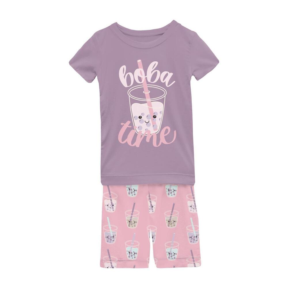 NEW KICKEE kids' short sleeve graphic tee pajama set with shorts in cake pop bob